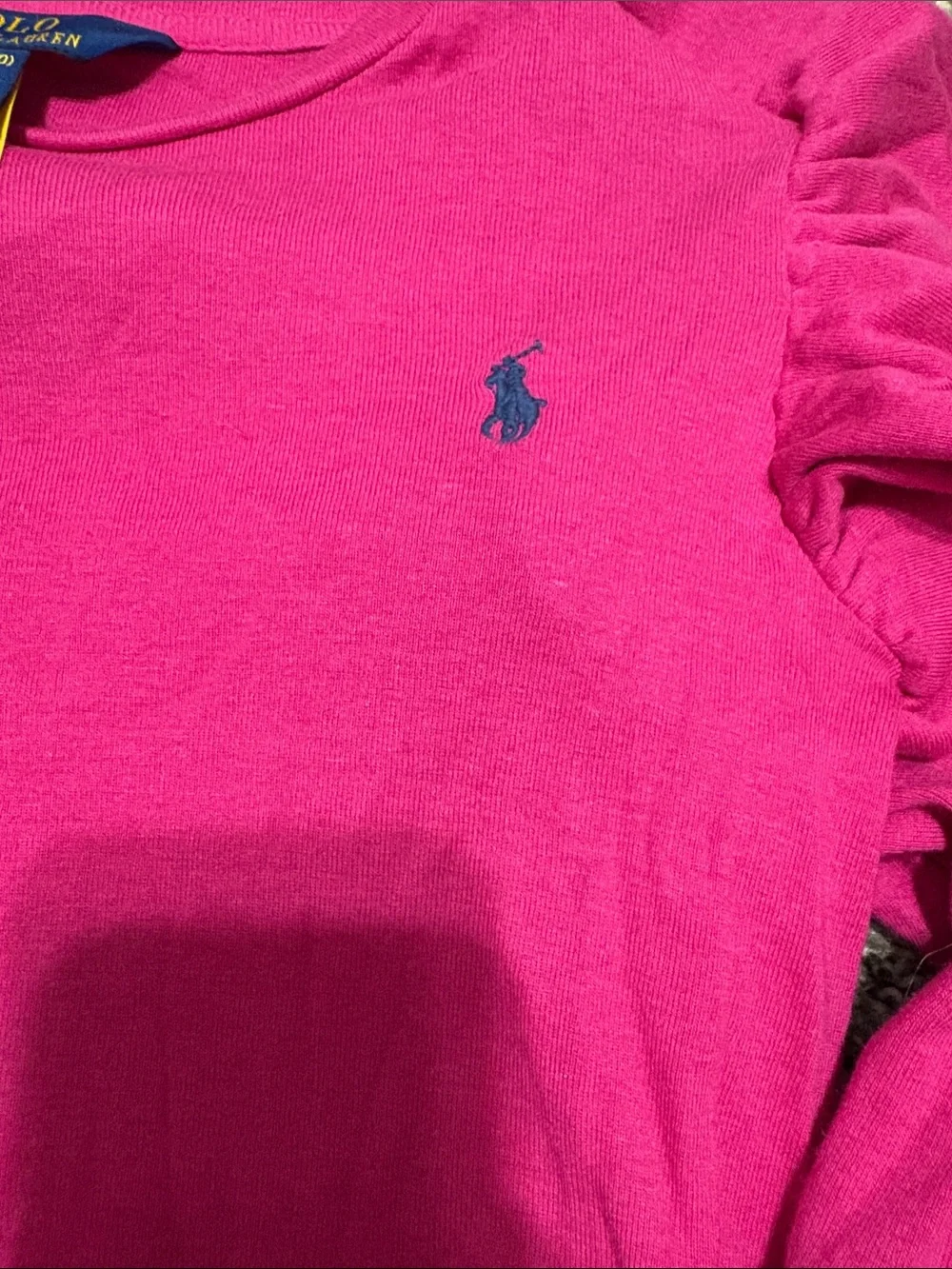 Ralph Lauren Hot Pink Ruffle-Shoulder Long Sleeve Top